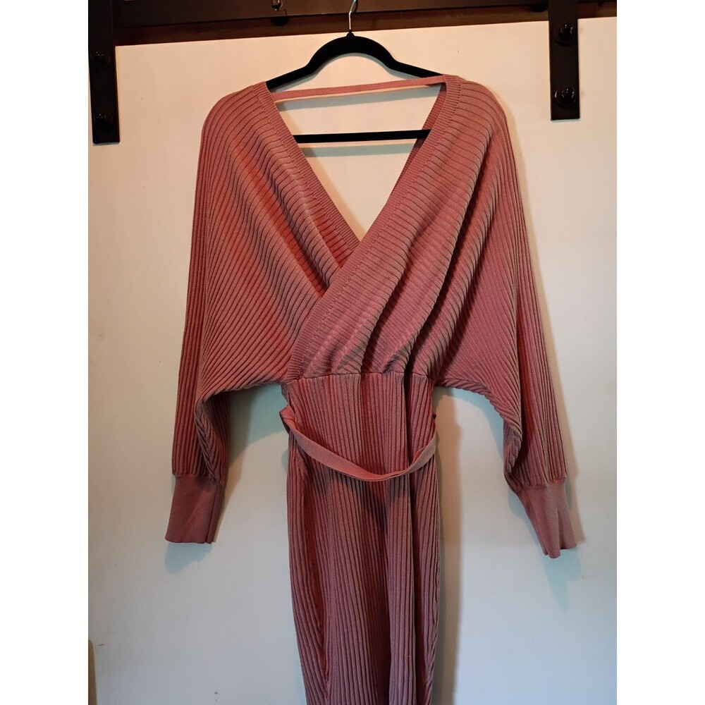 Love Tree Ribbed Knit Wrap Sweater Dress In Pink - Picture 7 of 7
